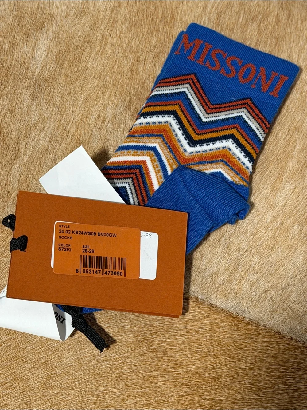 Missoni Kids Blue ZigZag Crew Socks 26-28 (3-5 yrs) BNWT